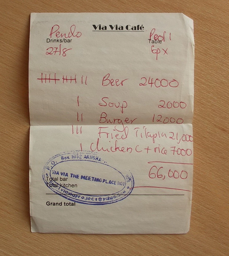 Загрузка картинки - Аруша, кафе Виа-Виа. Копия счёта
