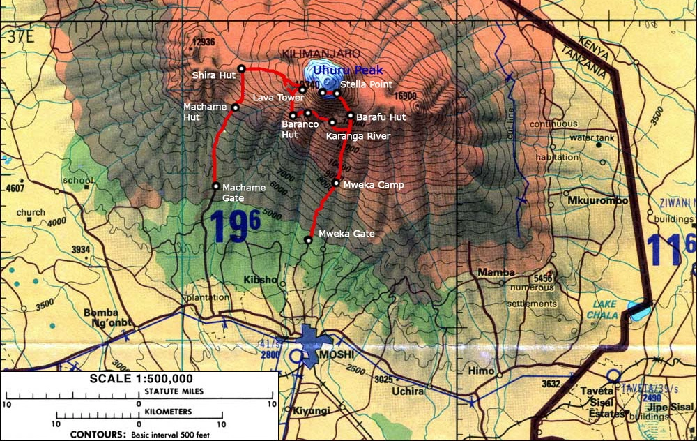 Загрузка картинки - Килиманджаро, карта маршрута Мачаме