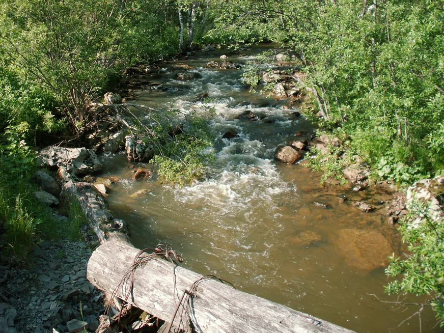 Загрузка картинки - Хребет Нургуш. Ручей иногда выходит прямо на тропу