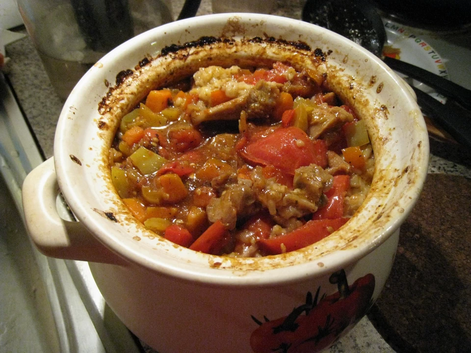 Перловка на молоке с индюшкой и овощами