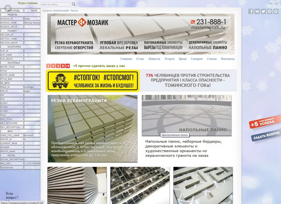 Сайт Мастер-Мозаик. Зимний сезонный фон 2018