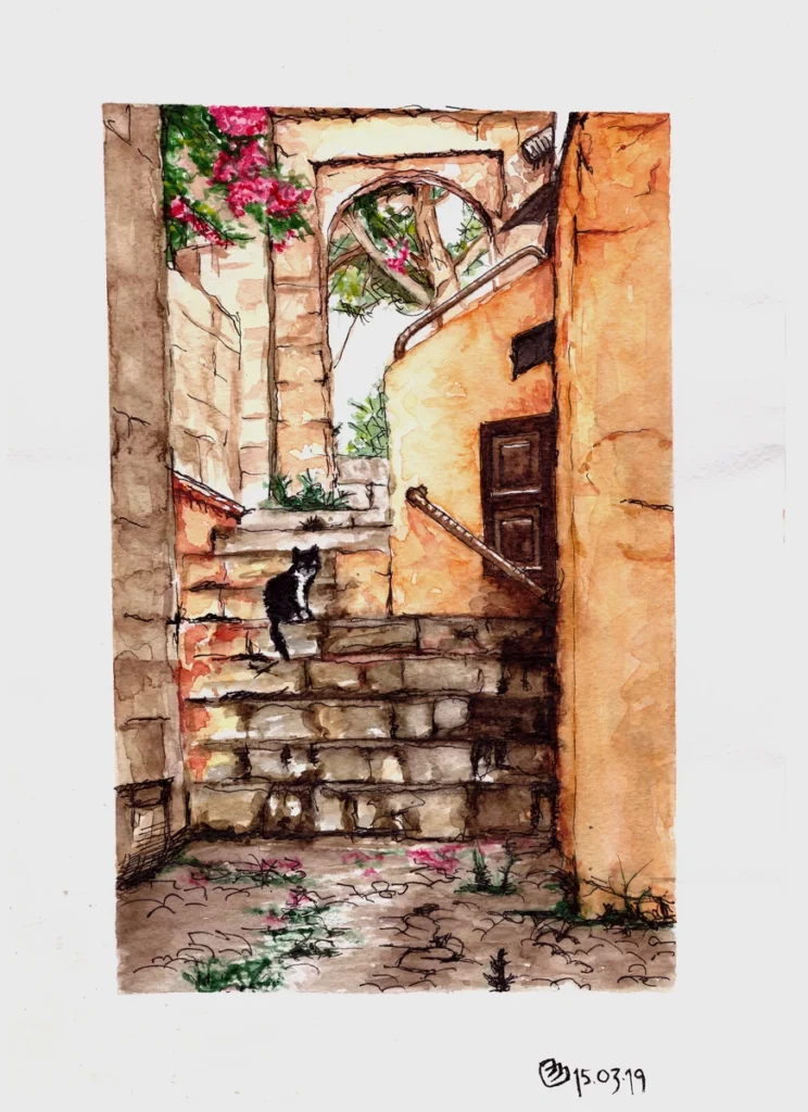 Италия (2019), акварель, линер