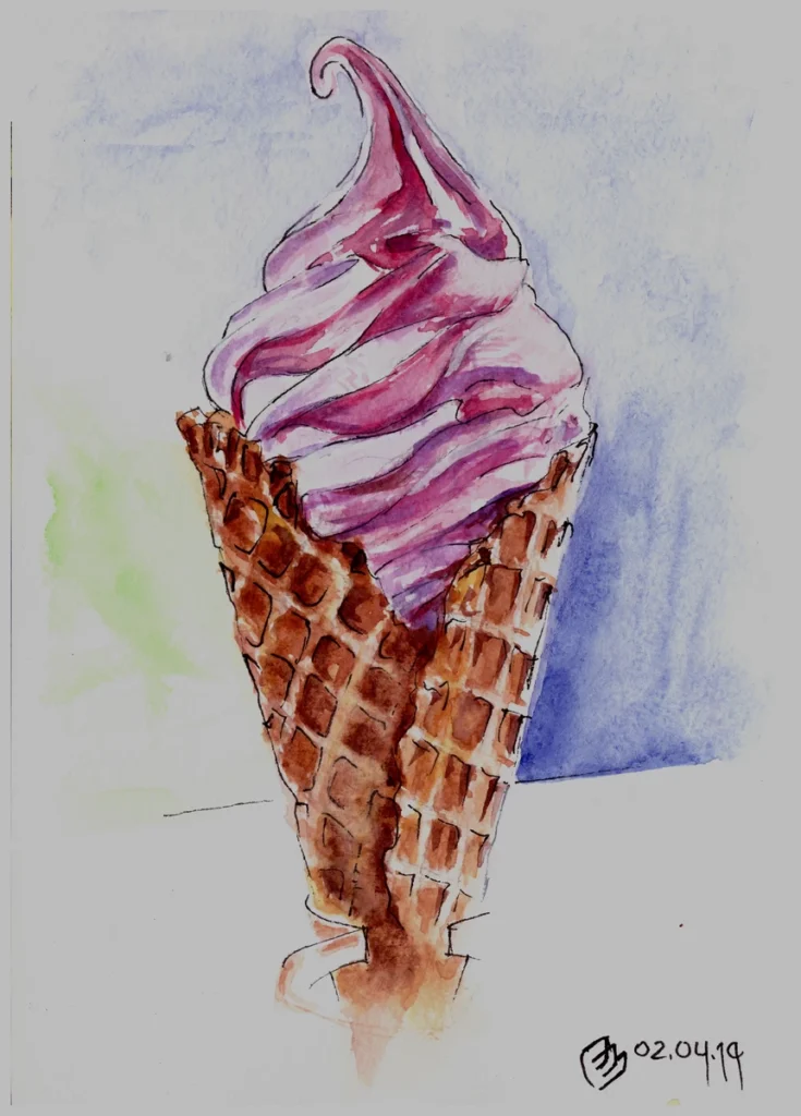 Урок "Мороженное" (2019, вводный курс), акварель, линер