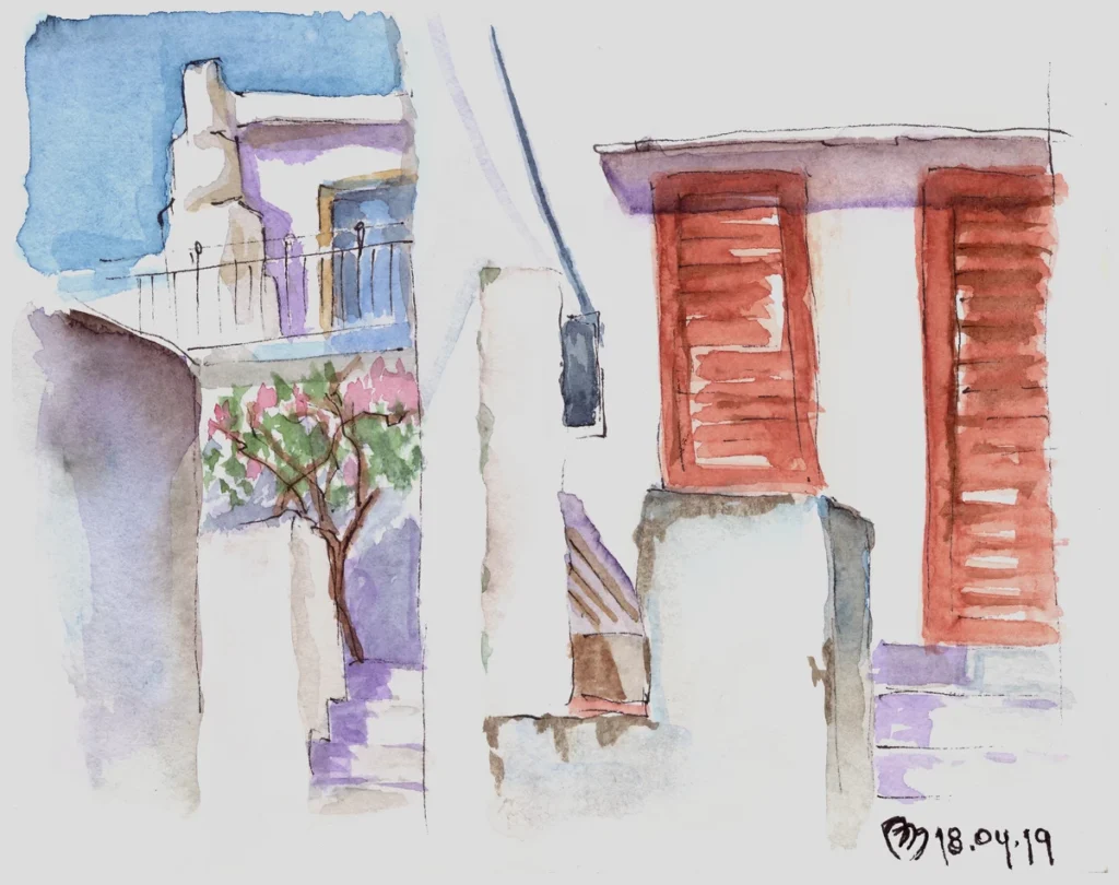 Урок 02 "Не цвет" (2019, курс "Живое пятно"), акварель, линер