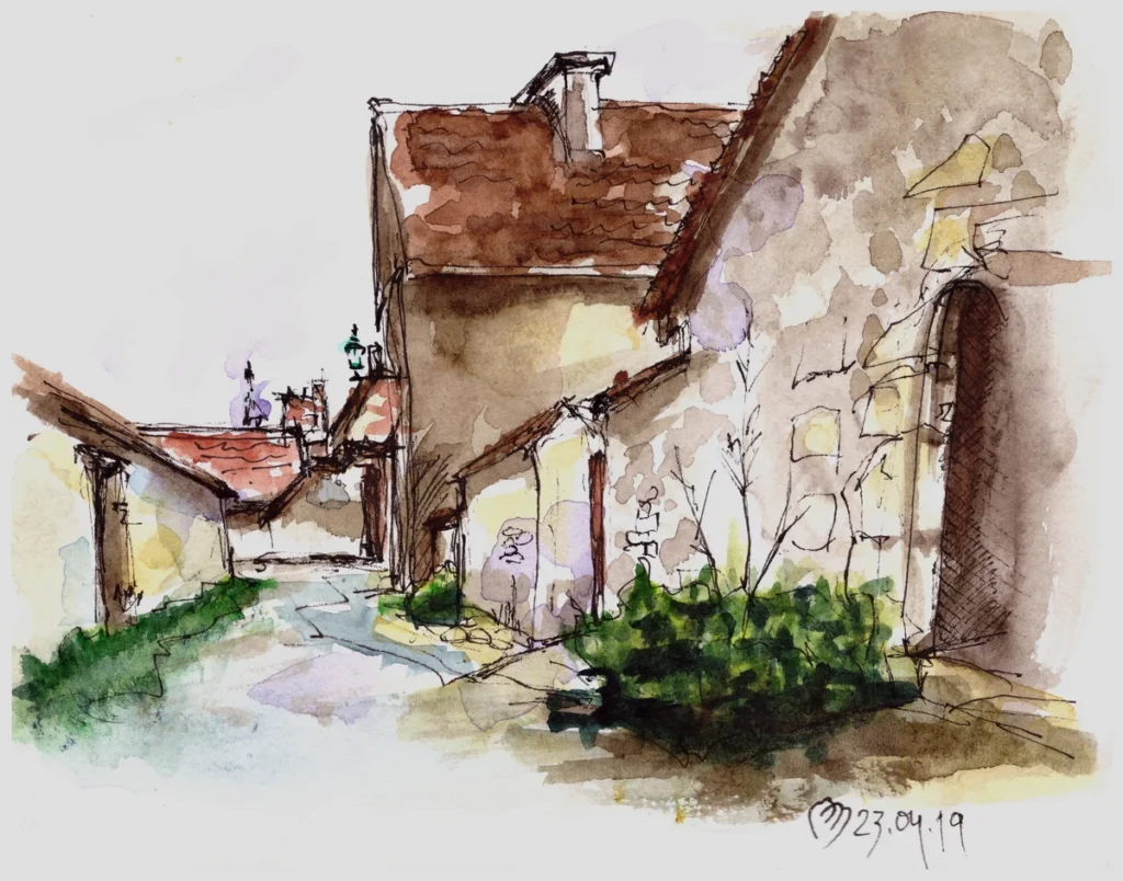 Урок 04 "Эмоции" (2019, курс "Живое пятно"), акварель, линер