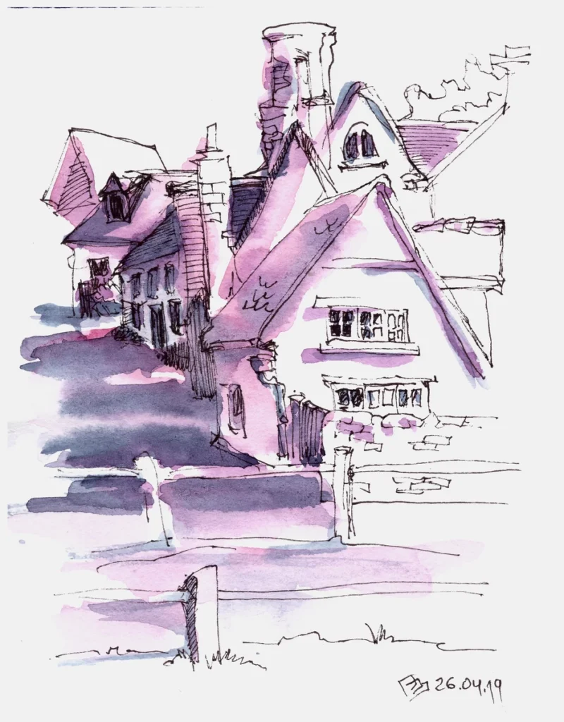 Урок 06 "Монохром" (2019, курс "Живое пятно"), акварель, линер