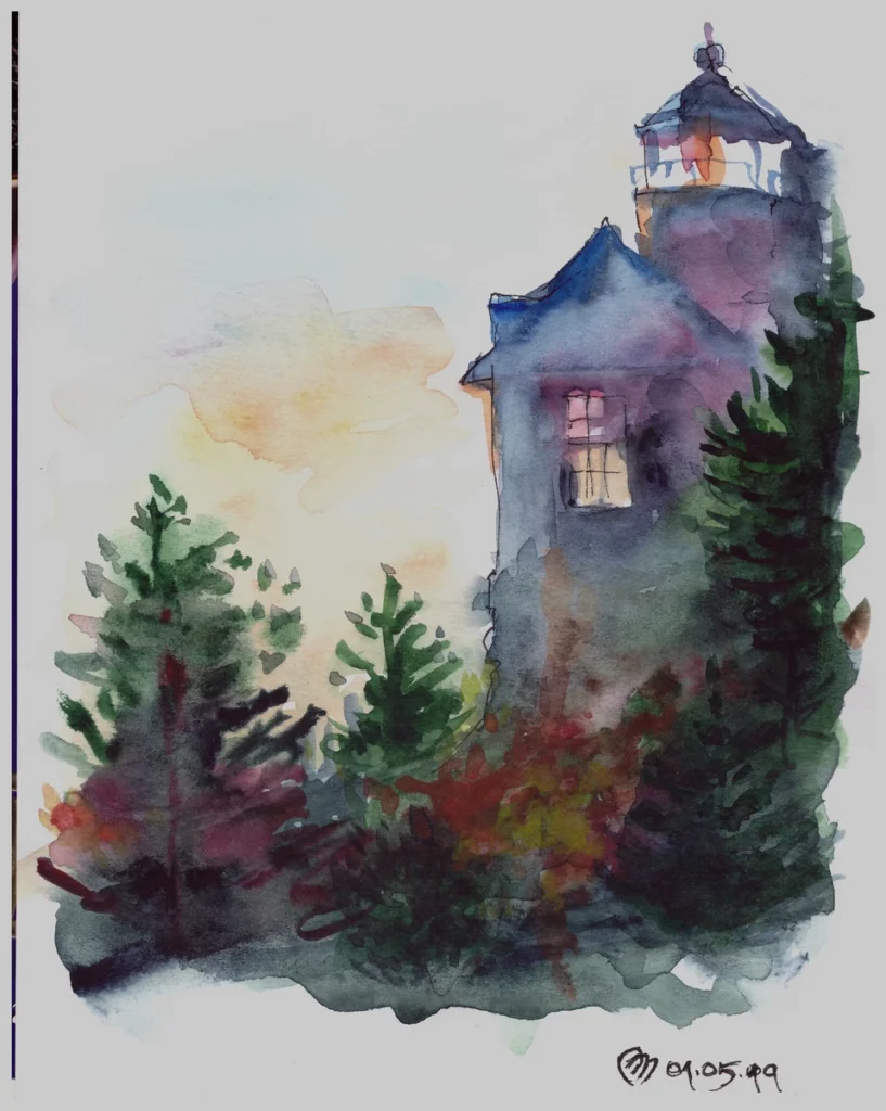 Урок 07 "Переливы" (2019, курс "Живое пятно"), акварель, линер