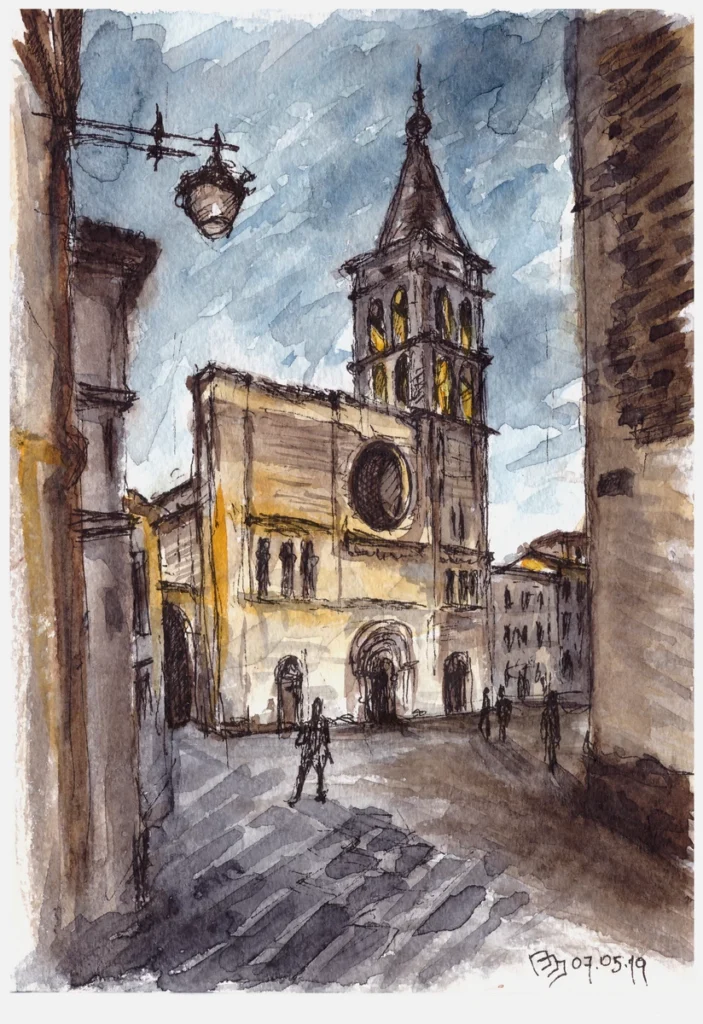 Урок 09 "Выпускной" (2019, курс "Живое пятно"), акварель, линер