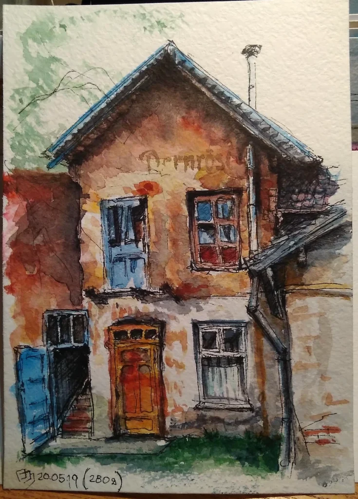 Урок 09 "Выпускной" (2019, курс "Живое пятно"), акварель, линер